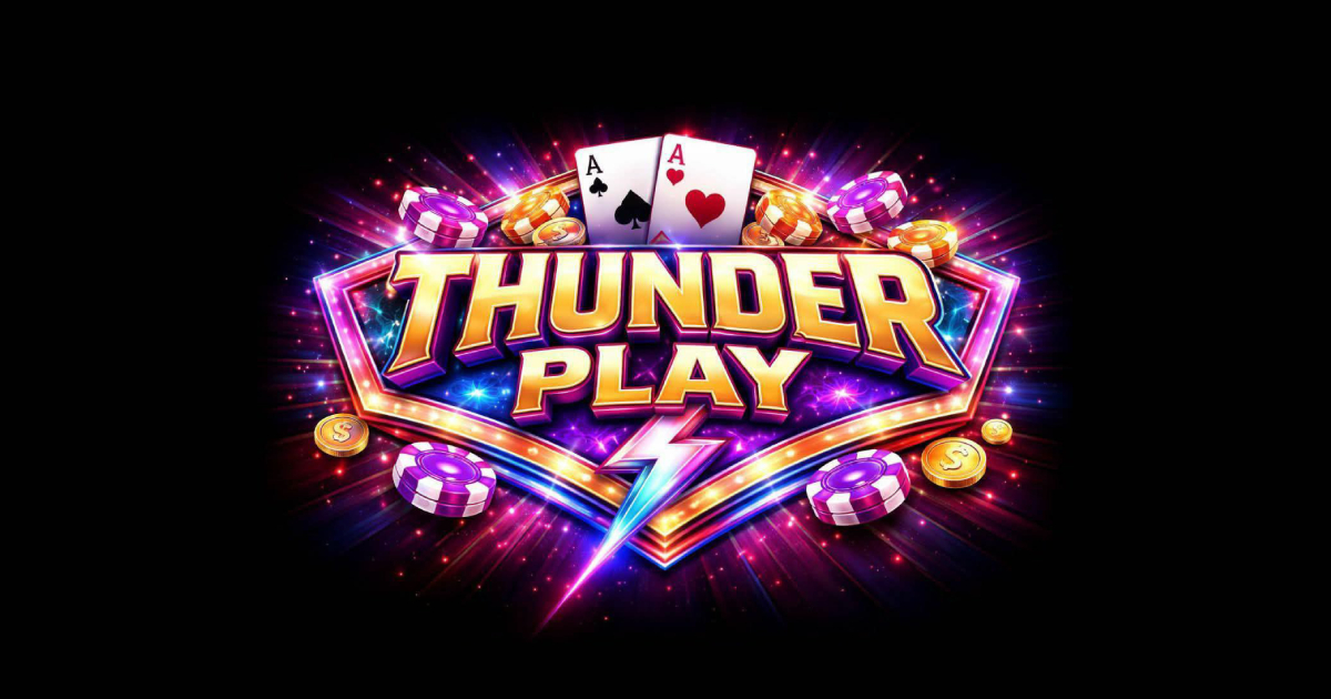 Main hero banner showing Thunder Play Casino on mobile and desktop